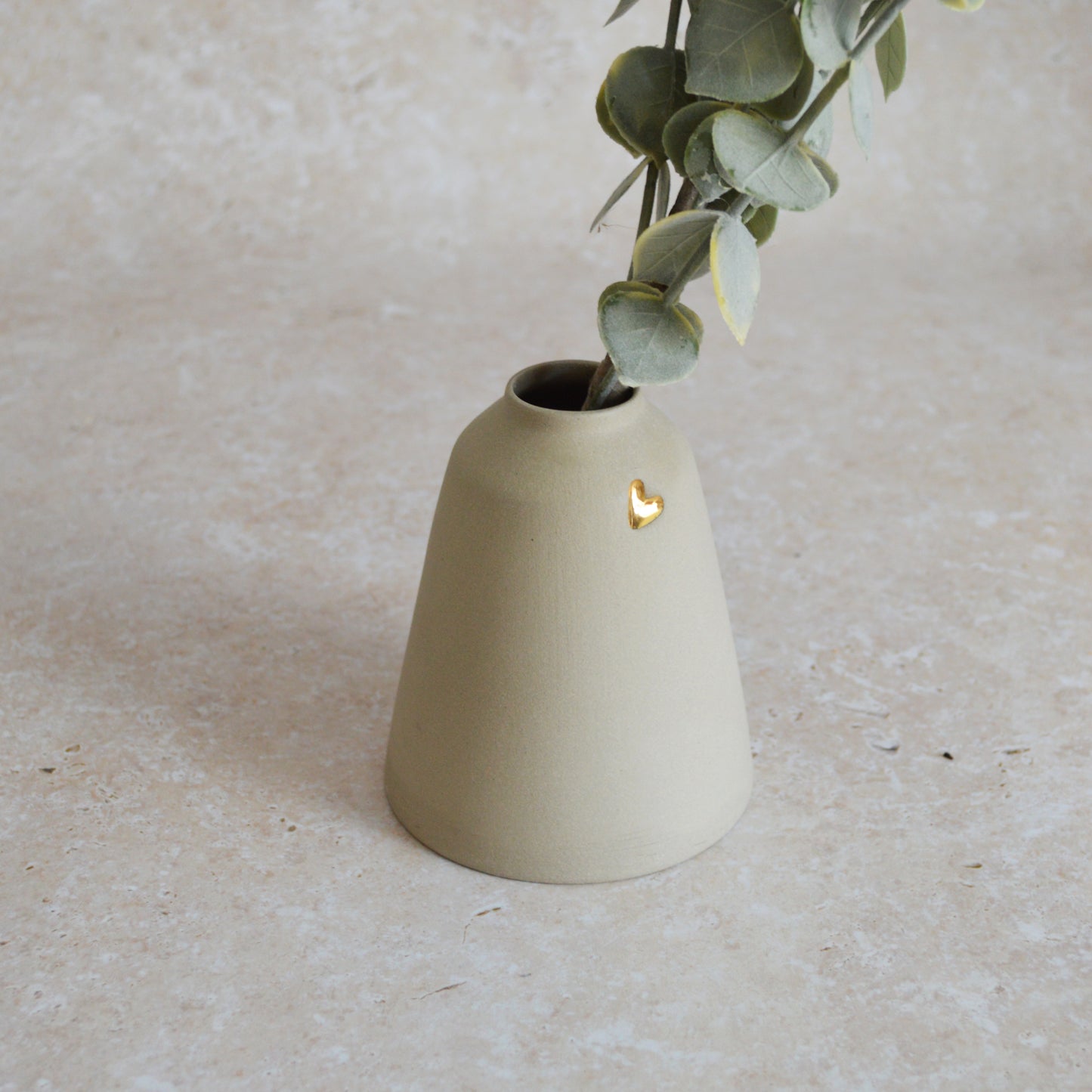 Seconds* Discontinued* Grey Angled Ceramic Vase With A Gold Embossed Heart | Stoneware Vase | Flower Vase (A88)