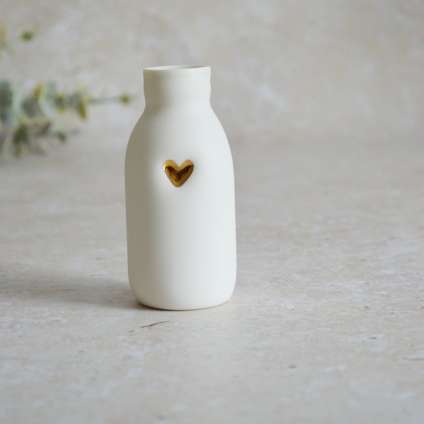 Seconds* MEDIUM White Bottle Vase With A Gold Embossed Heart | Bottle Vase | Flower Vase | Summer Vase | Mother's Day | Porcelain (A89)