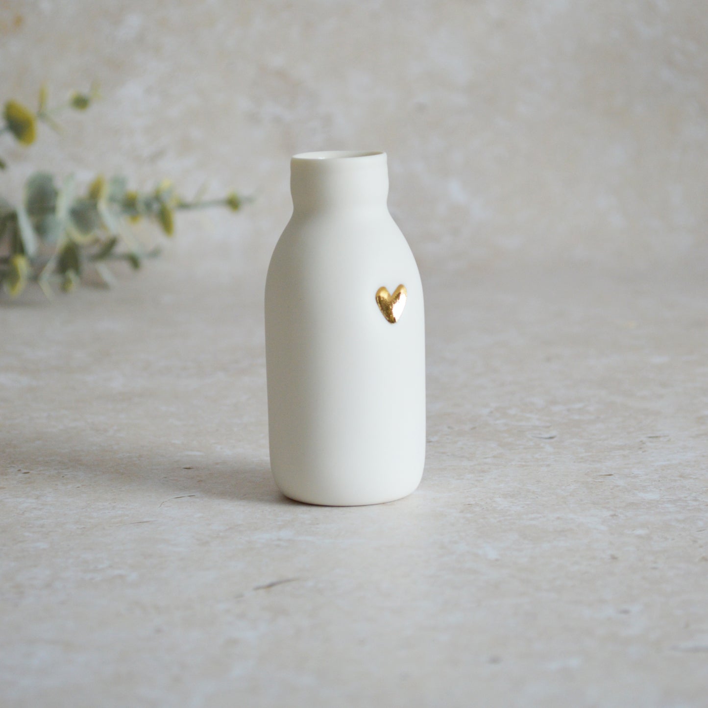 Seconds* MEDIUM White Bottle Vase With A Gold Embossed Heart | Bottle Vase | Flower Vase | Summer Vase | Mother's Day | Porcelain (A89)