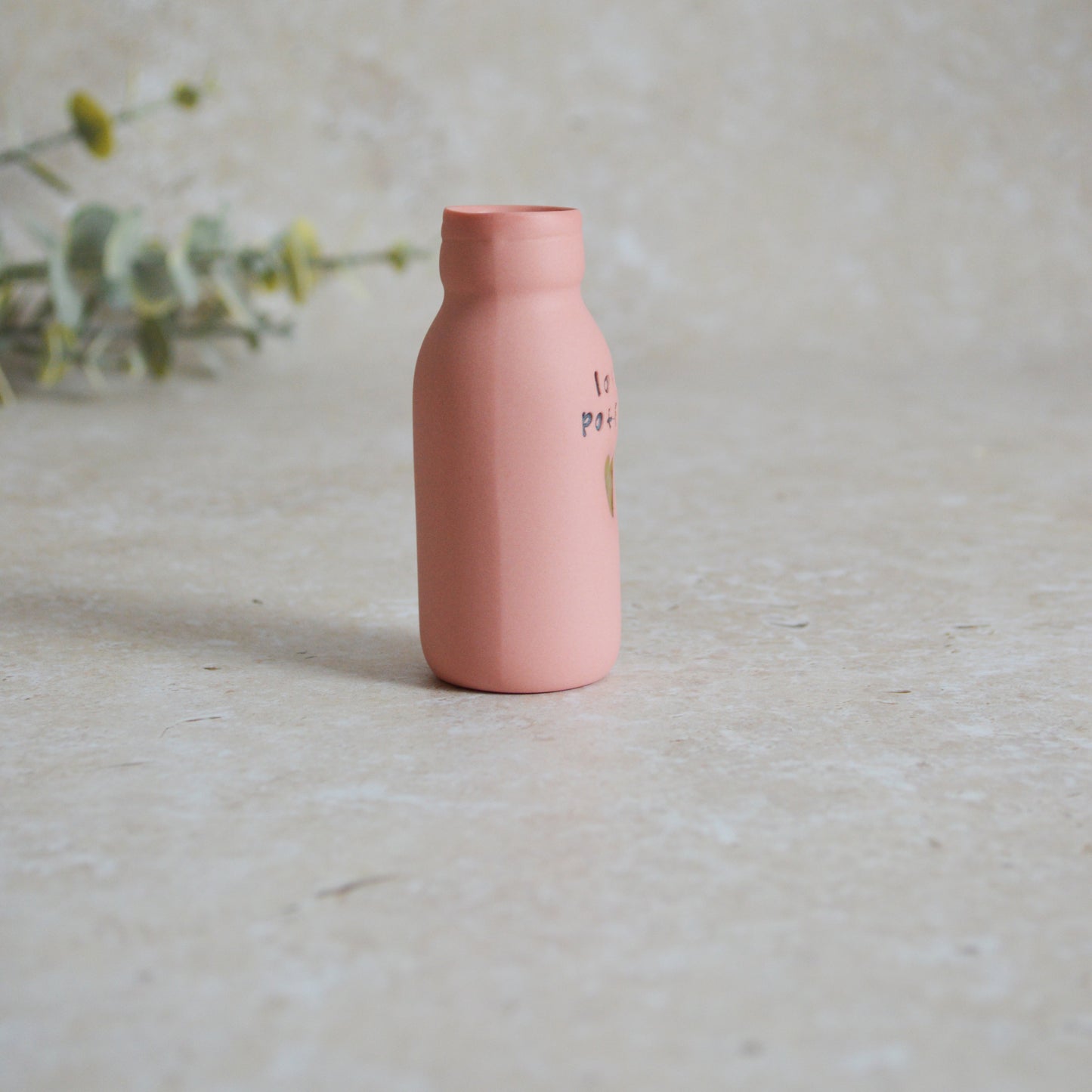Seconds* Discontinued* Love Potion Bottle Vase With A Gold Embossed Heart | Ceramic Pink Bottle Vase| Valentine's Gift | Porcelain Vase (A8)