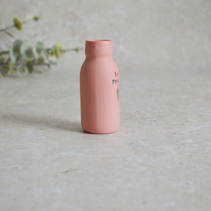 Seconds* Discontinued* Love Potion Bottle Vase With A Gold Embossed Heart | Ceramic Pink Bottle Vase| Valentine's Gift | Porcelain Vase (A8)