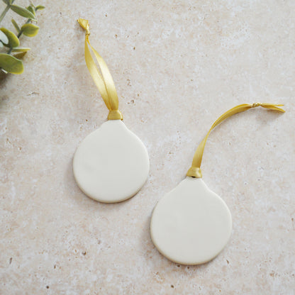 Sample* Seconds* A PAIR of Flat Turquoise Glazed Bauble Hanging Decoration With A Gold Heart | Porcelain | Hanging Christmas Decorations | Christmas Tree Decor (A92-2)