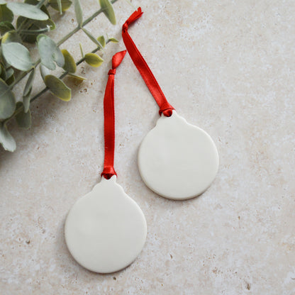 Seconds* A PAIR of Flat Bauble Hanging Decoration With A Gold Heart | Porcelain | Hanging Christmas Decorations | Christmas Tree Decor (A93)