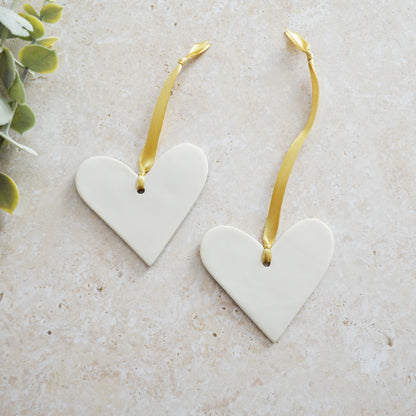 Sample* A PAIR of Delicate Black and White Marbled Heart with a White Back| Porcelain | Hanging Heart Decoration | Valentines Keepsake (A95)