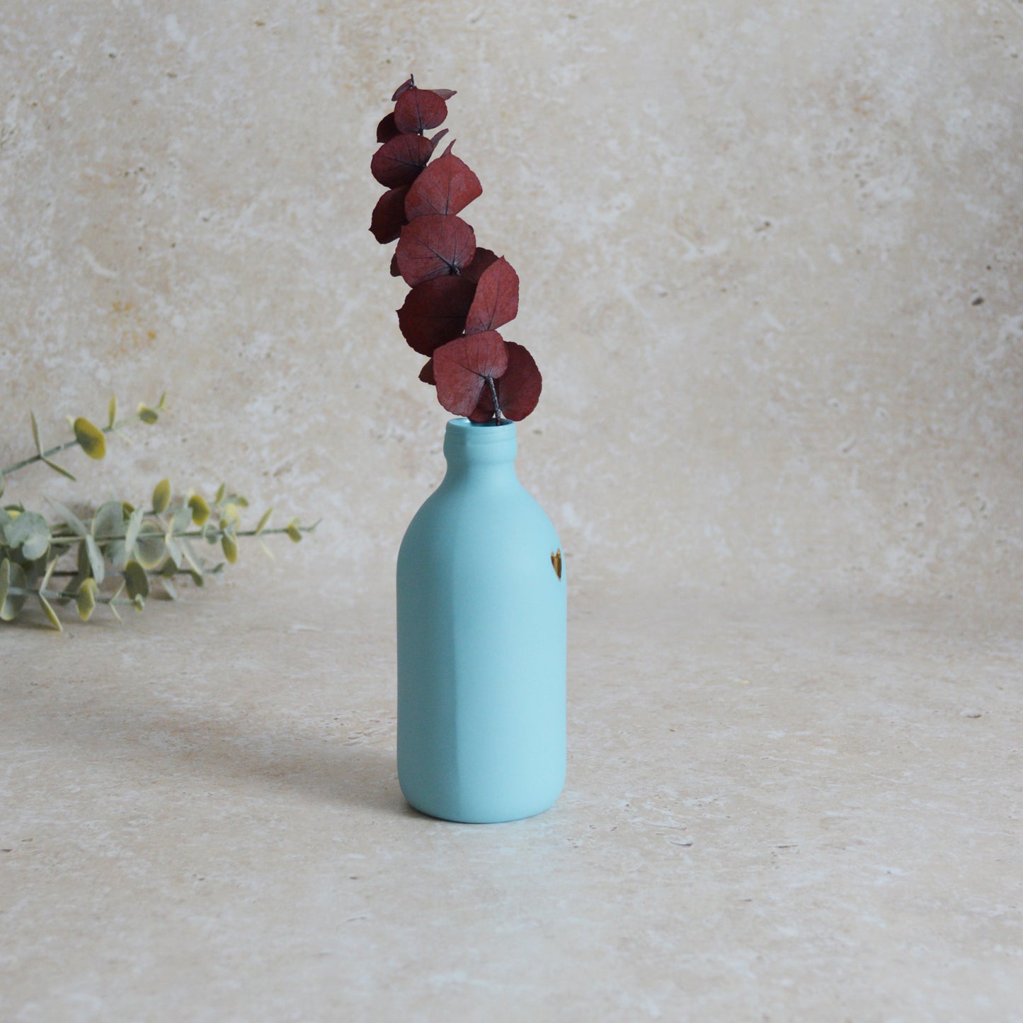 Seconds* Large Pastel BLUE Bottle Vase With A Gold Embossed Heart | Flower Vase | Porcelain Vase (A97)