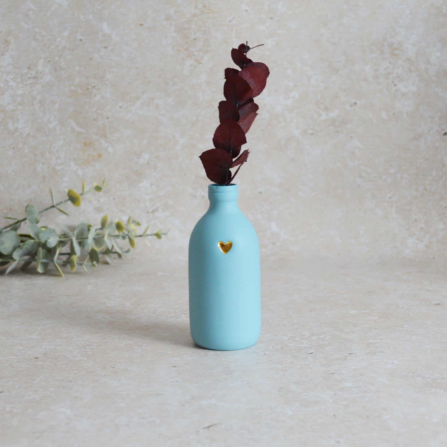 Seconds* Large Pastel BLUE Bottle Vase With A Gold Embossed Heart | Flower Vase | Porcelain Vase (A97)