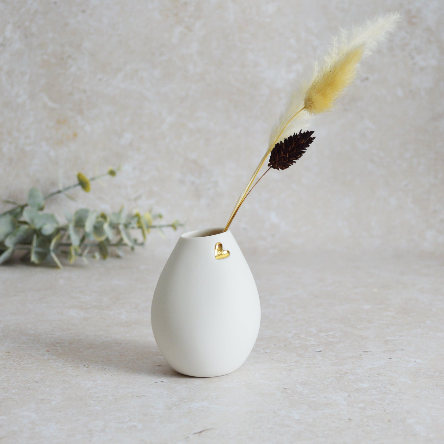 Seconds* Small White Bud Vase with an Embossed Gold Heart | Porcelain | Flower Vase | Mother's Day Vase (A98)
