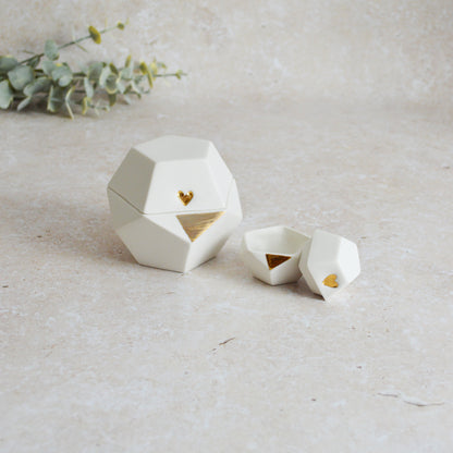 Sample* Seconds* Porcelain Dodecahedron Pot with a Gold Lustre Heart (A99 & A102)