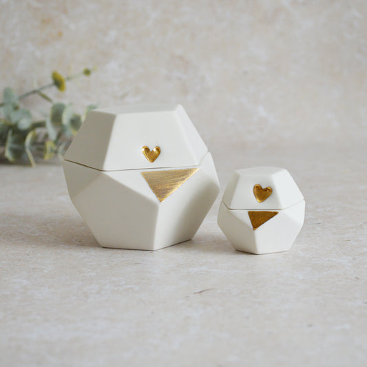 Sample* Seconds* Porcelain Dodecahedron Pot with a Gold Lustre Heart (A99 & A102)