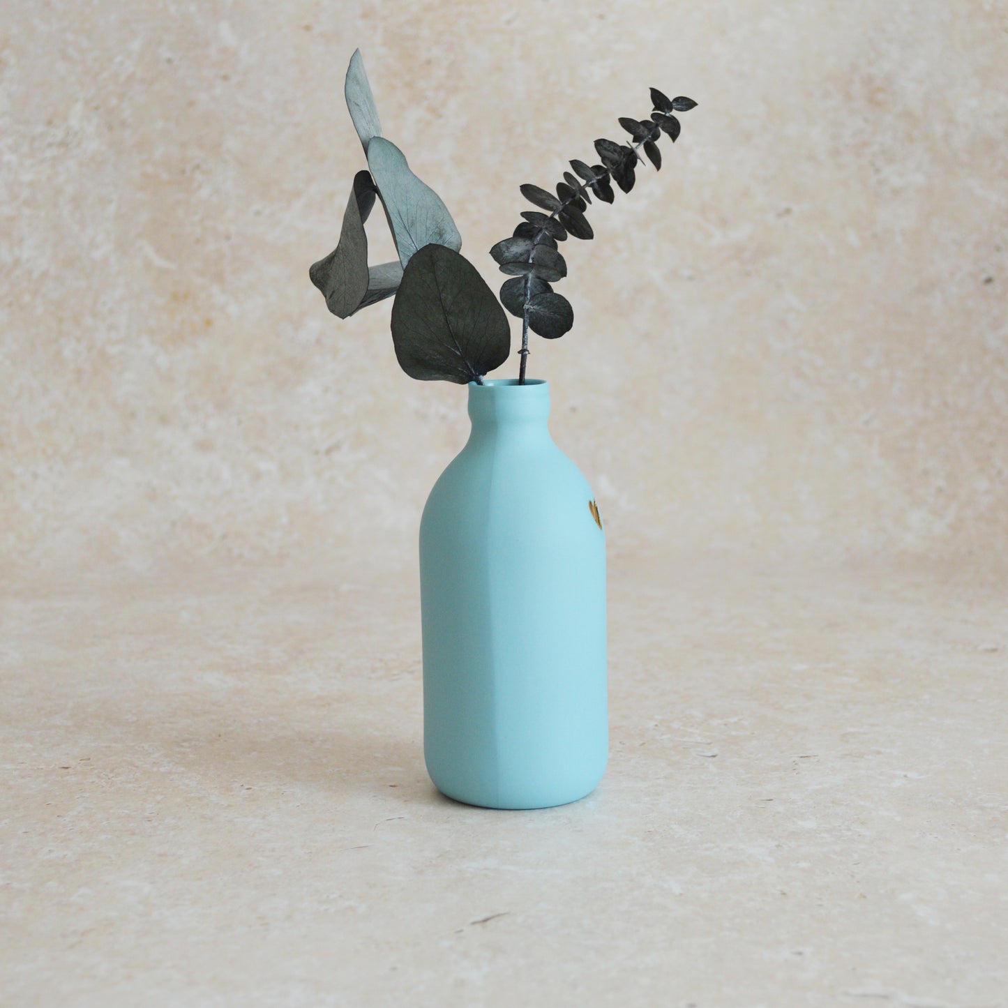 Seconds* Large Pastel Blue Bottle Vase With A Gold Embossed Heart | Flower Vase | Porcelain Vase (A9)