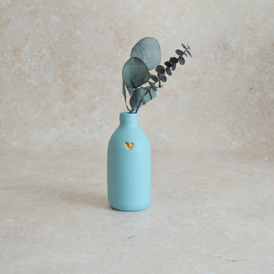 Seconds* Large Pastel Blue Bottle Vase With A Gold Embossed Heart | Flower Vase | Porcelain Vase (A9)