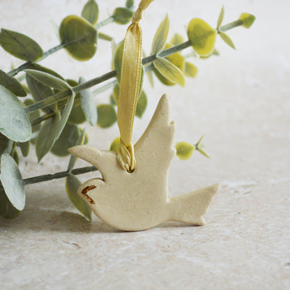 Sample* Mini Hanging Dove Gold Lustre Markings | Glazed Cream | Hanging Decoration | Christmas Decor | Tree Ornament (B11)