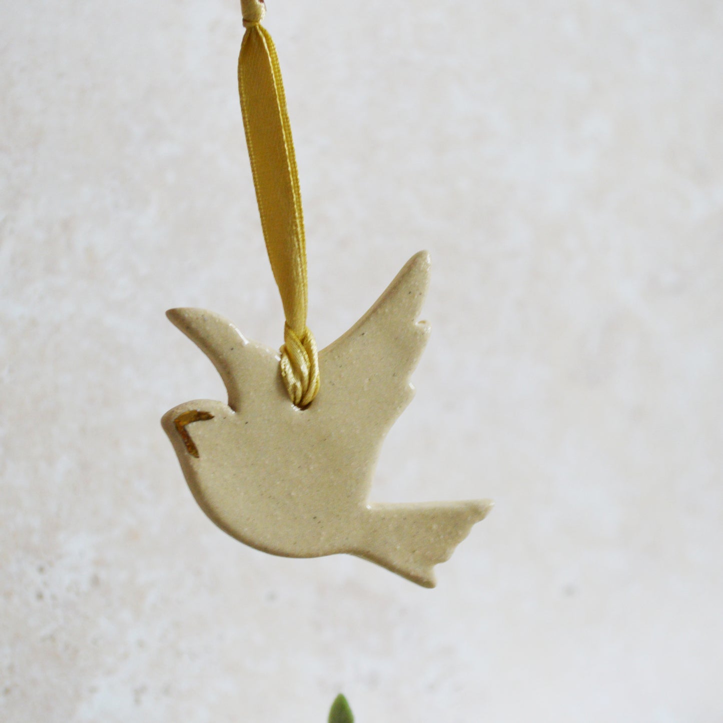 Sample* Mini Hanging Dove Gold Lustre Markings | Glazed Cream | Hanging Decoration | Christmas Decor | Tree Ornament (B11)