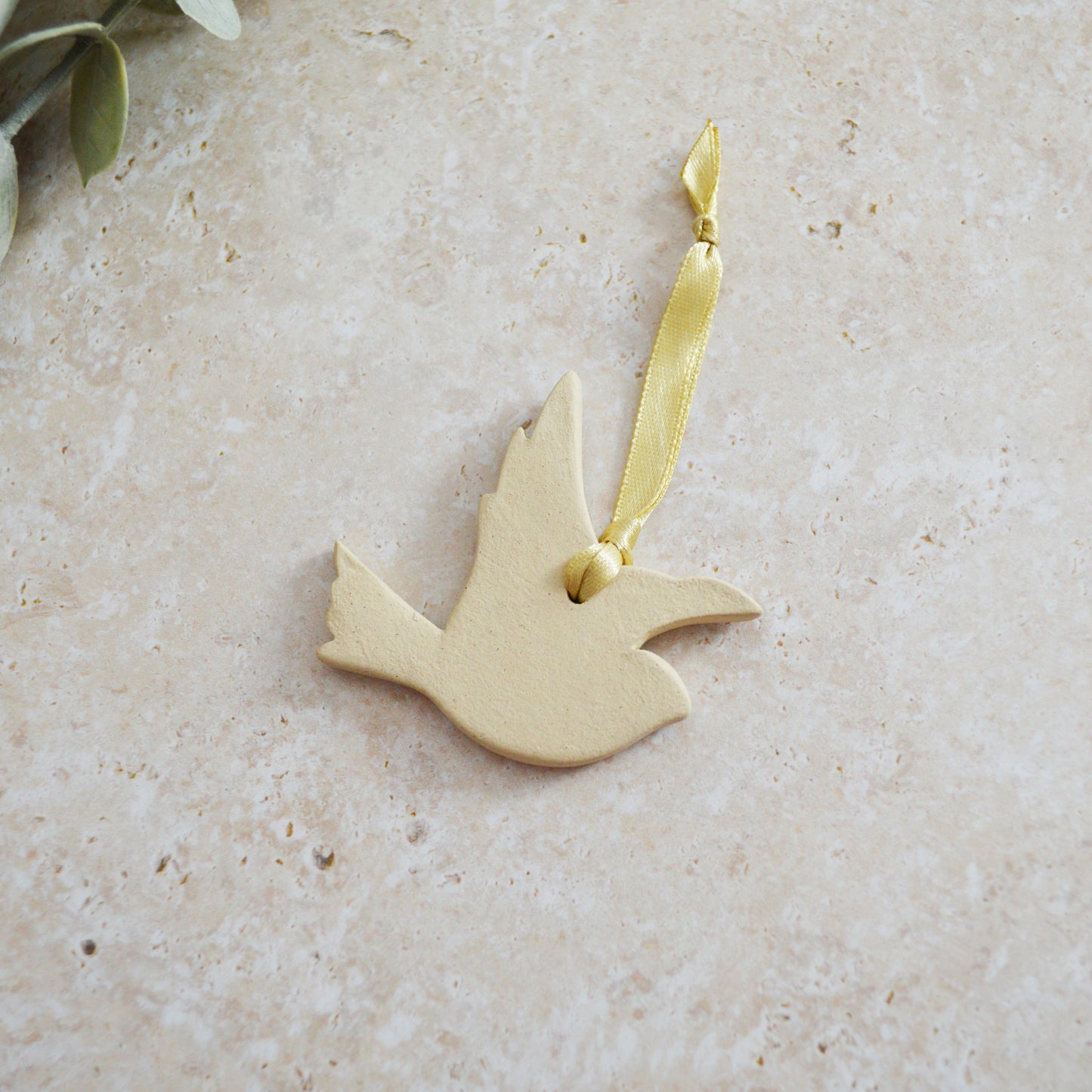 Sample* Mini Hanging Dove Gold Lustre Markings | Glazed Cream | Hanging Decoration | Christmas Decor | Tree Ornament (B11)