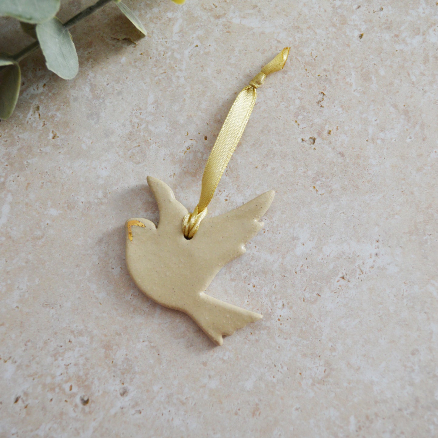 Sample* Mini Hanging Dove Gold Lustre Markings | Glazed Cream | Hanging Decoration | Christmas Decor | Tree Ornament (B11)
