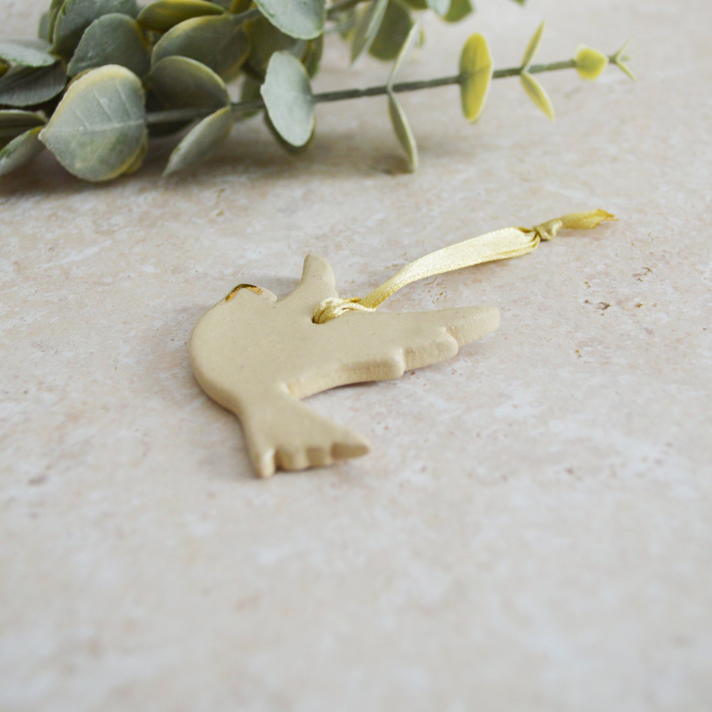 Sample* Mini Hanging Dove Gold Lustre Markings | Glazed Cream | Hanging Decoration | Christmas Decor | Tree Ornament (B11)