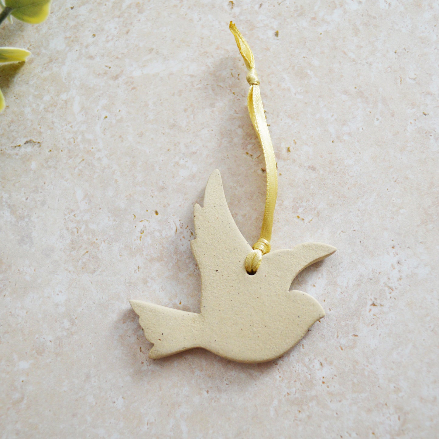 Sample* Mini Hanging Dove Gold Lustre Markings | Glazed Speckled Beige | Hanging Decoration | Christmas Decor | Tree Ornament (B12)