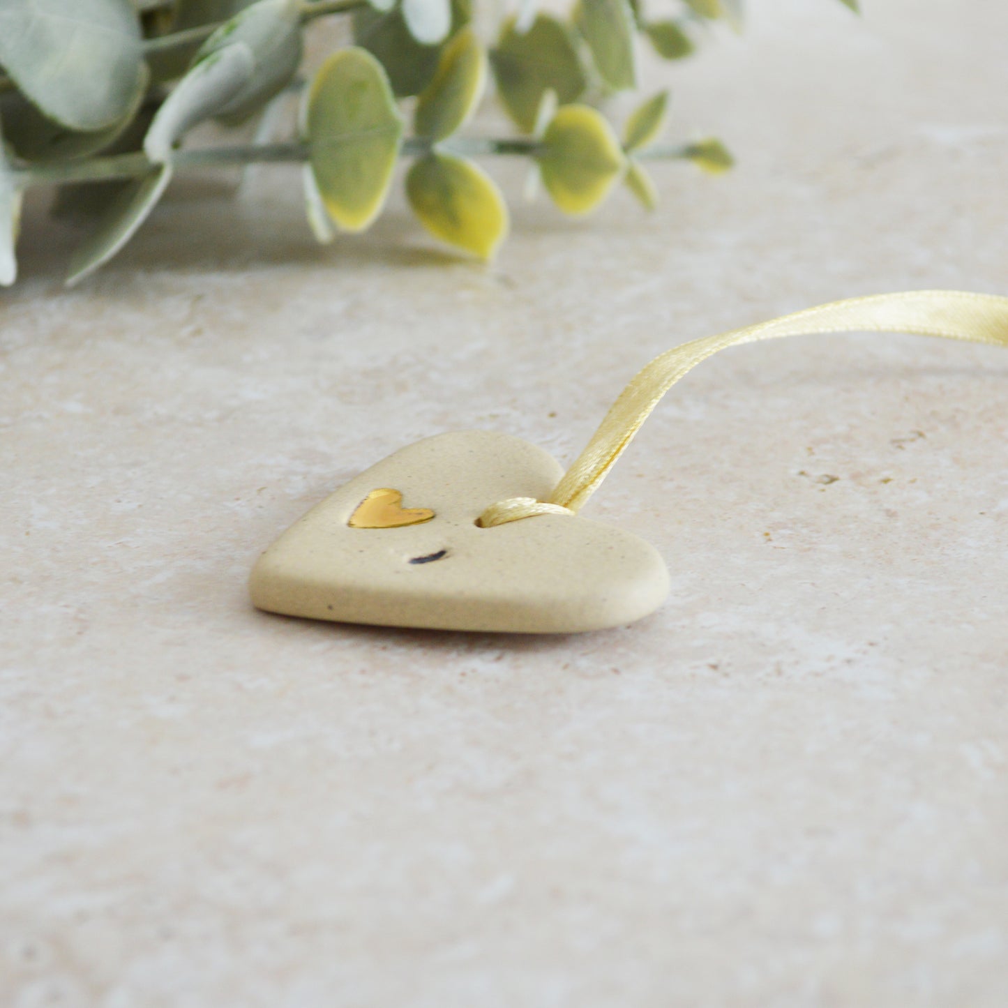 Sample* Mini Hanging Heart U Tag | Speckled Beige | Love You Heart Tag With A Mini Pearl Heart Tag | Valentine's Gift | Stoneware (B13)