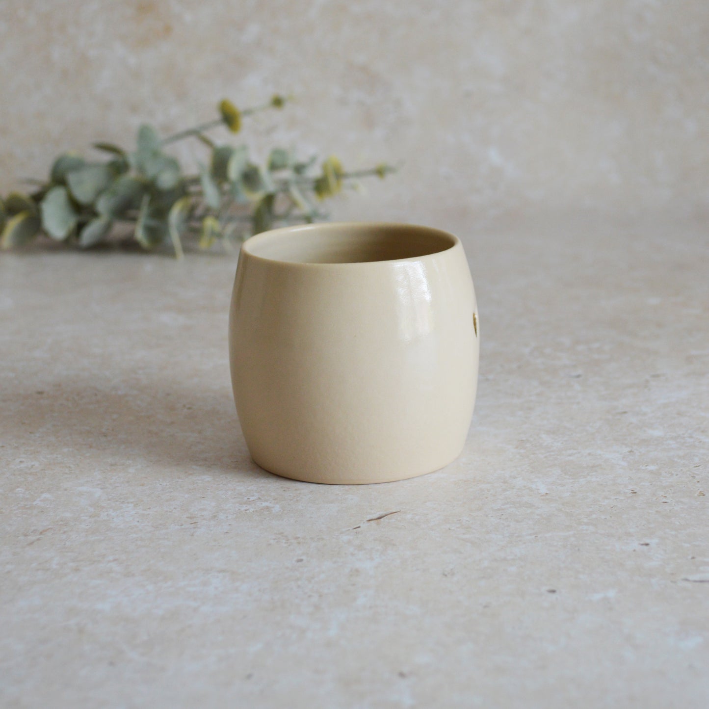 Sample* Small Rounded Beige Thrown Pot | Glazed Brown Pot | Porcelain (B14)