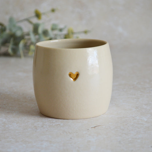 Sample* Small Rounded Beige Thrown Pot | Glazed Brown Pot | Porcelain (B14)