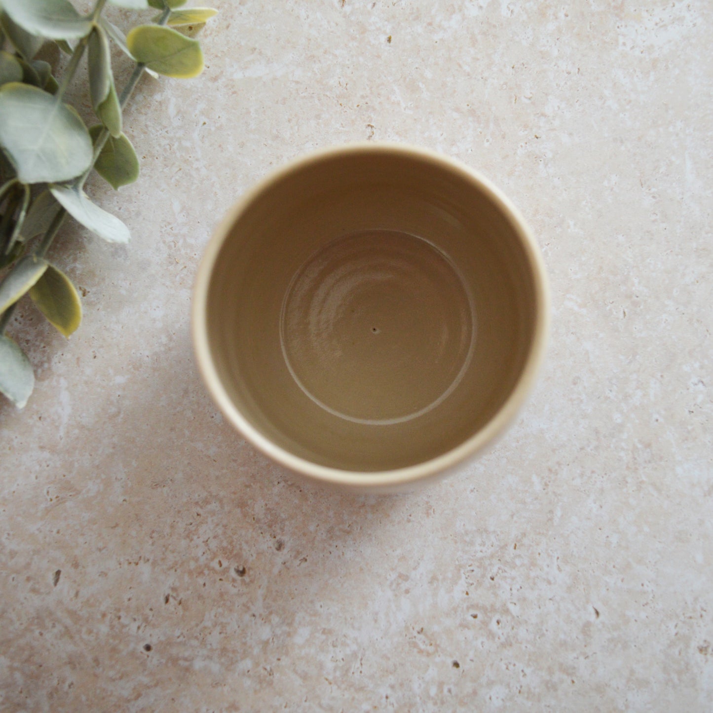 Sample* Small Rounded Beige Thrown Pot | Glazed Brown Pot | Porcelain (B14)
