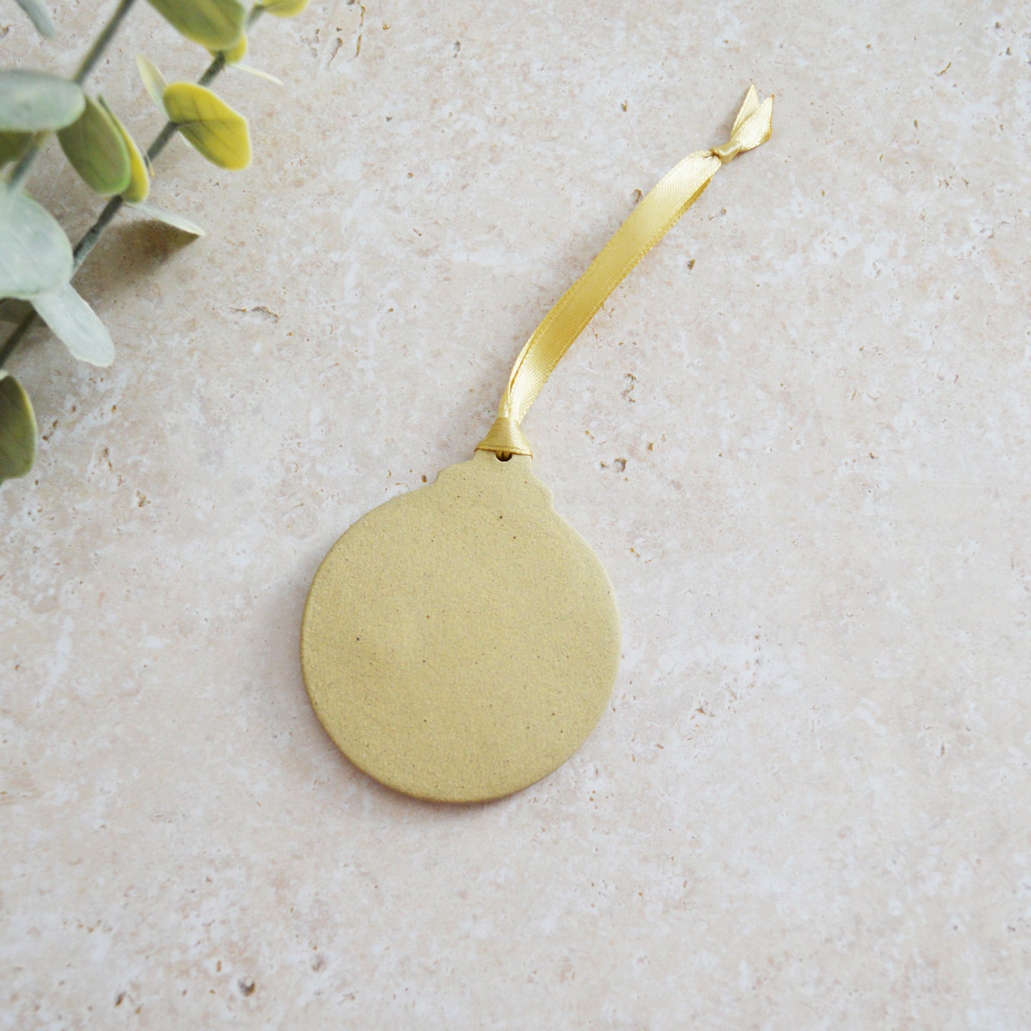 Sample* Flat Bauble Hanging Decoration With A Gold Heart | Sand | Stoneware | Hanging Christmas Decorations | Christmas Tree Decor (B18)