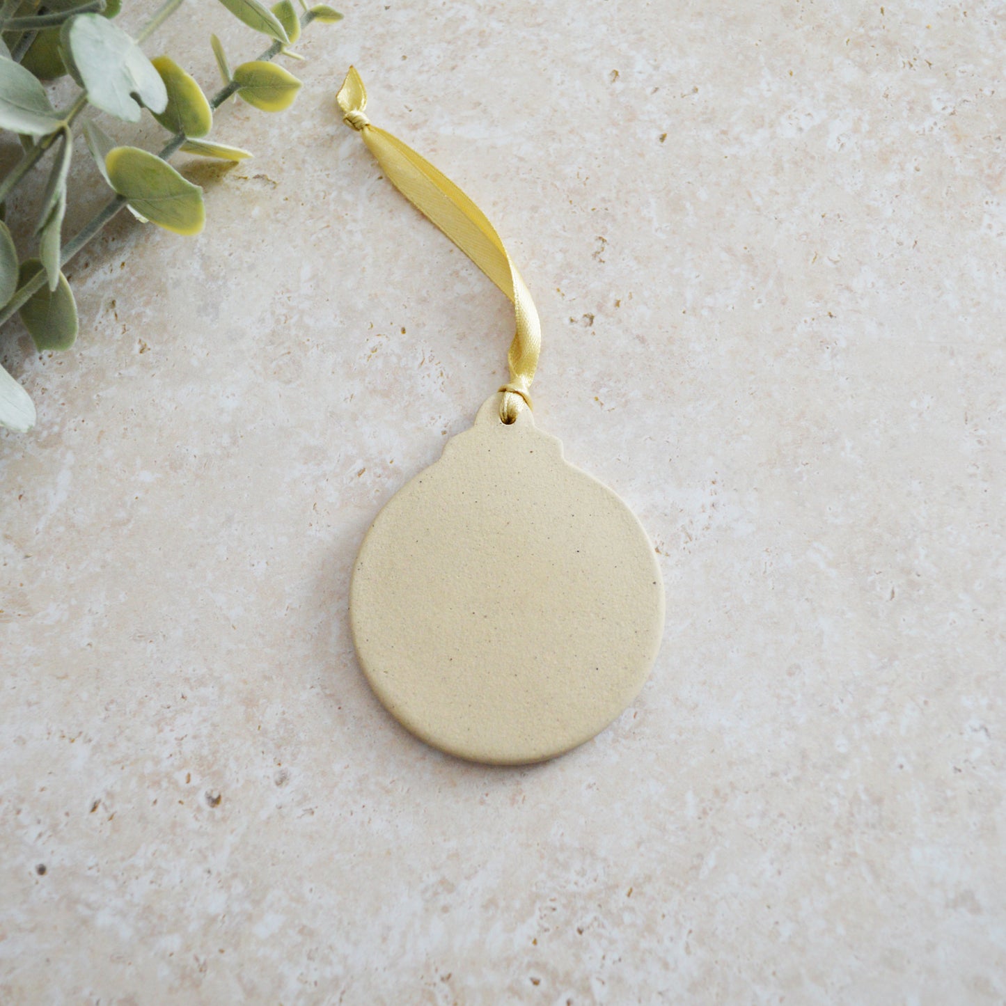 Sample* Flat Bauble Hanging Decoration With A Gold Heart | Stoneware | Speckled Beige | Hanging Christmas Decorations | Christmas Tree Decor (B21)