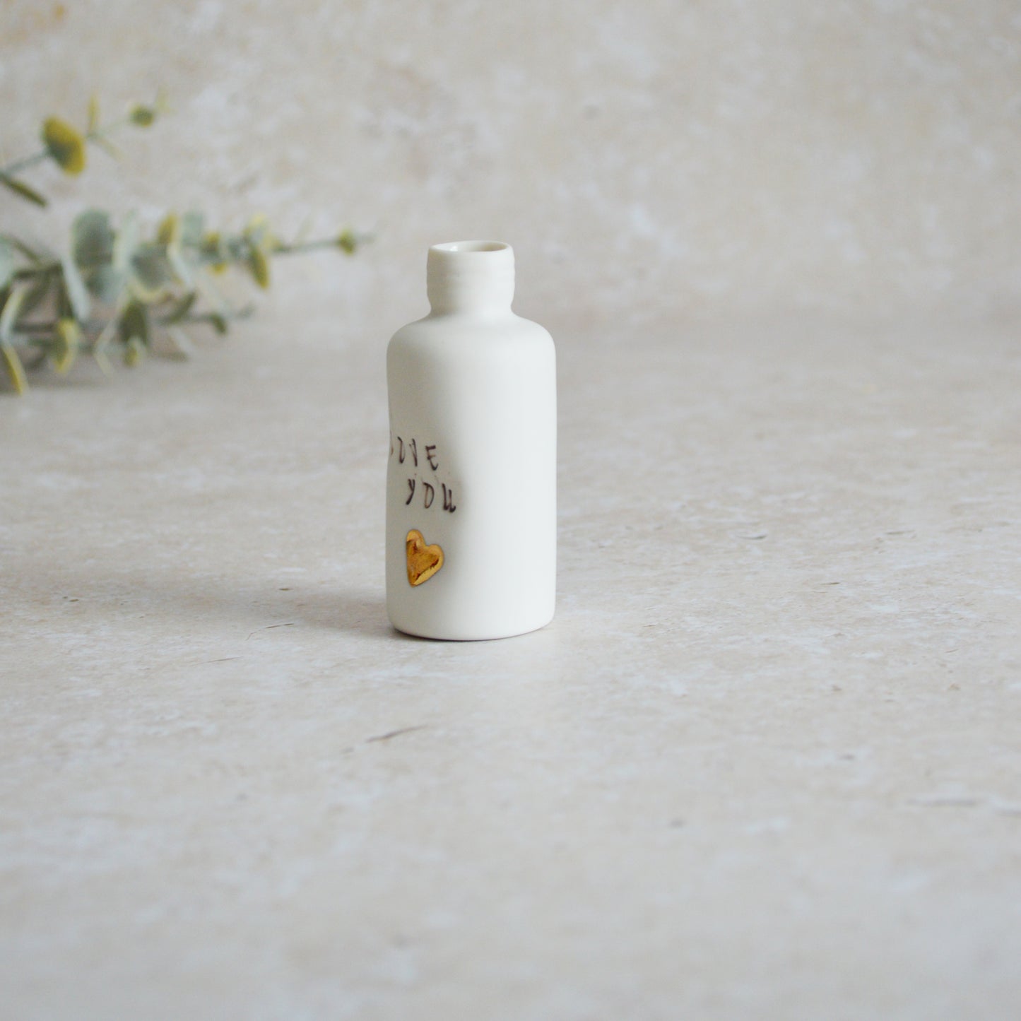 Seconds* Discontinued* I Love You Small Bottle With A Gold Heart | Porcelain | Valentines Keepsake (B23)