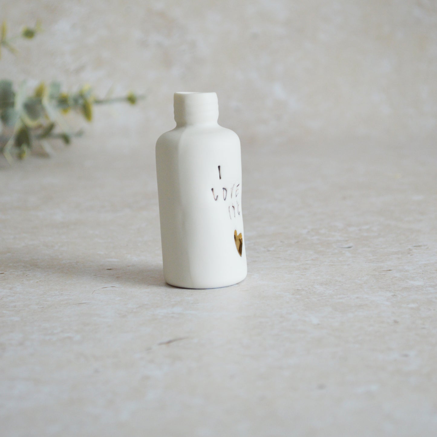 Seconds* Discontinued* I Love You Small Bottle With A Gold Heart | Porcelain | Valentines Keepsake (B23)