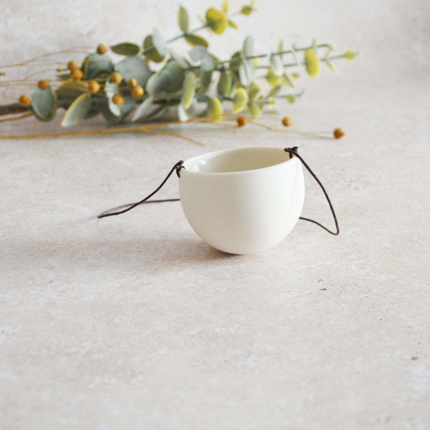 Discontinued* Small Hanging Planter with a Oxide Embossed Heart and Brown String for Hanging | Porcelain | Hanging Planter (B25)