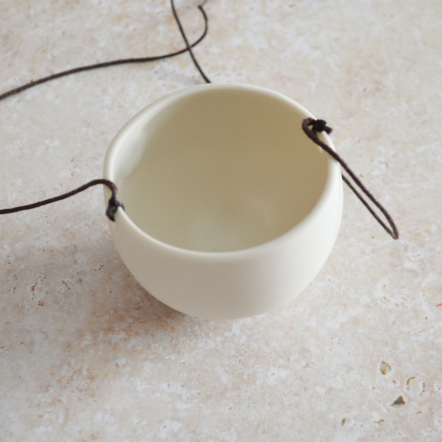 Discontinued* Small Hanging Planter with a Oxide Embossed Heart and Brown String for Hanging | Porcelain | Hanging Planter (B25)