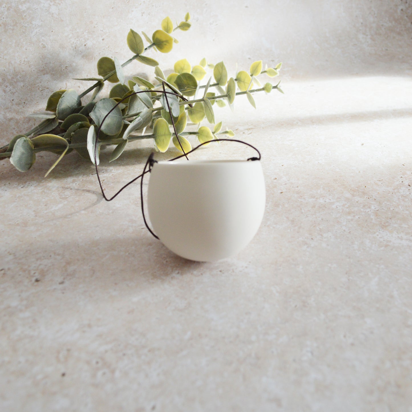 Discontinued* Small Hanging Planter with a Gold Embossed Heart and Brown String for Hanging | Porcelain | Hanging Planter (B27)