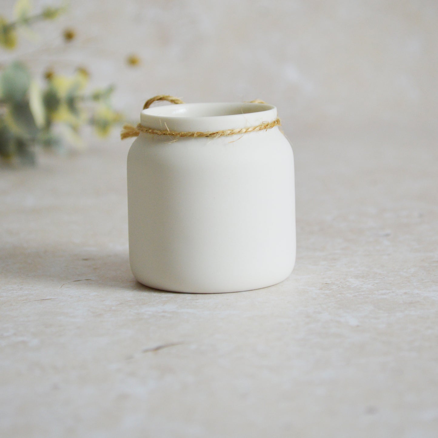 Discontinued* Small White Jar with Gold Embossed Heart and Twine | Porcelain Jar (B29)
