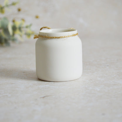 Discontinued* Small White Jar with Gold Embossed Heart and Twine | Porcelain Jar (B29)