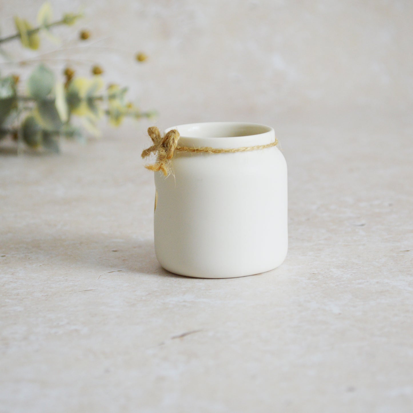 Discontinued* Small White Jar with Gold Embossed Heart and Twine | Porcelain Jar (B29)