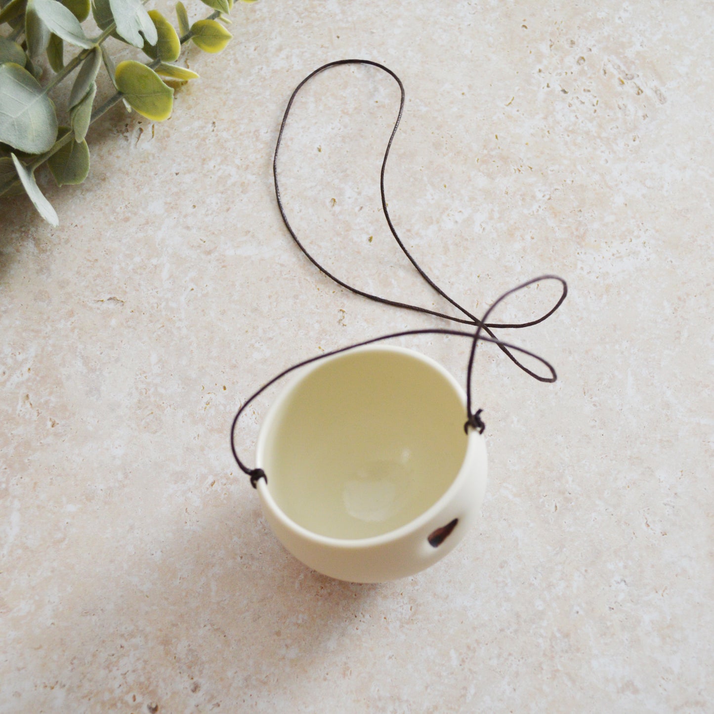 Discontinued* Small Hanging Planter with a Oxide Embossed Heart and Brown String for Hanging | Porcelain | Hanging Planter (B30)