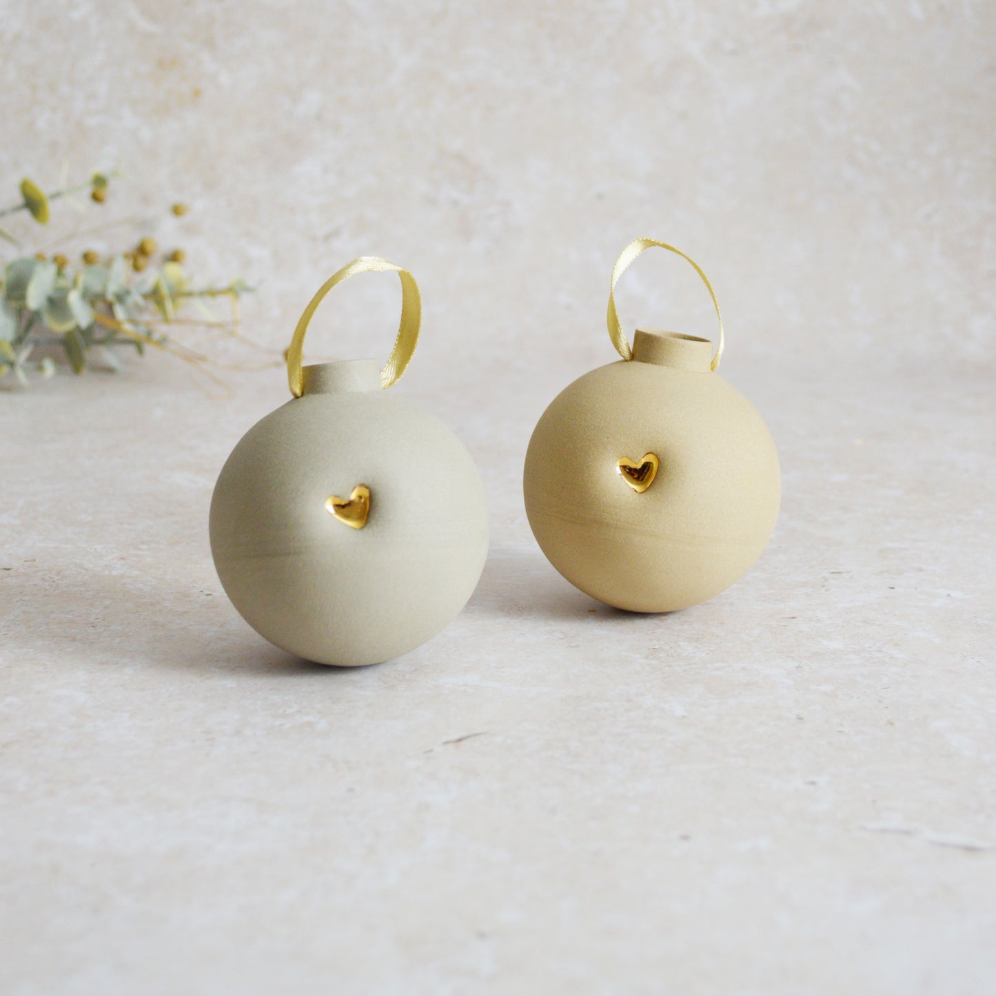 Seconds* Large Pastel Bauble With A Gold Heart | Stoneware | Hanging Christmas Decorations | Christmas Tree Decor (B31)