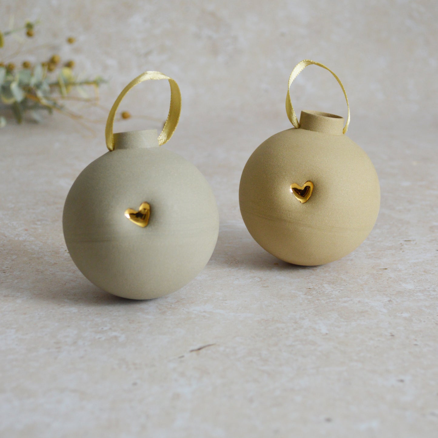 Seconds* Large Pastel Bauble With A Gold Heart | Stoneware | Hanging Christmas Decorations | Christmas Tree Decor (B31)