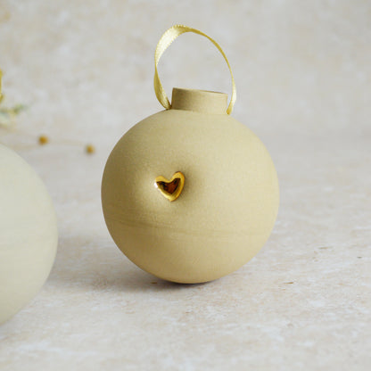 Seconds* Large Pastel Bauble With A Gold Heart | Stoneware | Hanging Christmas Decorations | Christmas Tree Decor (B31)