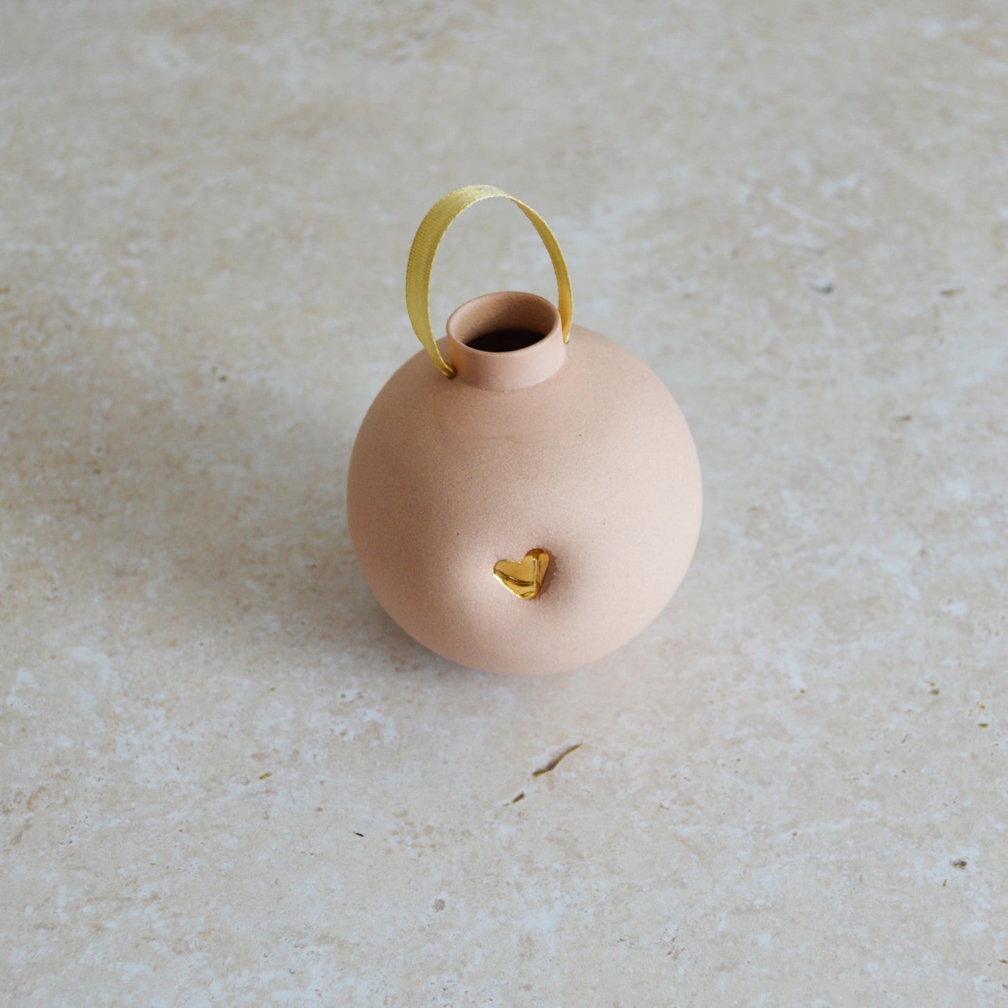 Seconds* Pastel PINK Large Pastel Bauble With A Gold Heart | Stoneware | Hanging Christmas Decorations | Christmas Tree Decor (B32)