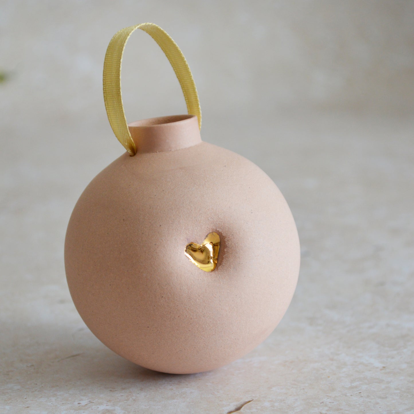 Seconds* Pastel PINK Large Pastel Bauble With A Gold Heart | Stoneware | Hanging Christmas Decorations | Christmas Tree Decor (B32)