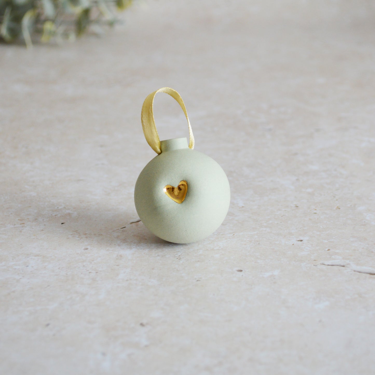 Seconds* Pastel MINT Small Pastel Bauble With A Gold Heart | Stoneware | Hanging Christmas Decorations | Christmas Tree Decor (B35)