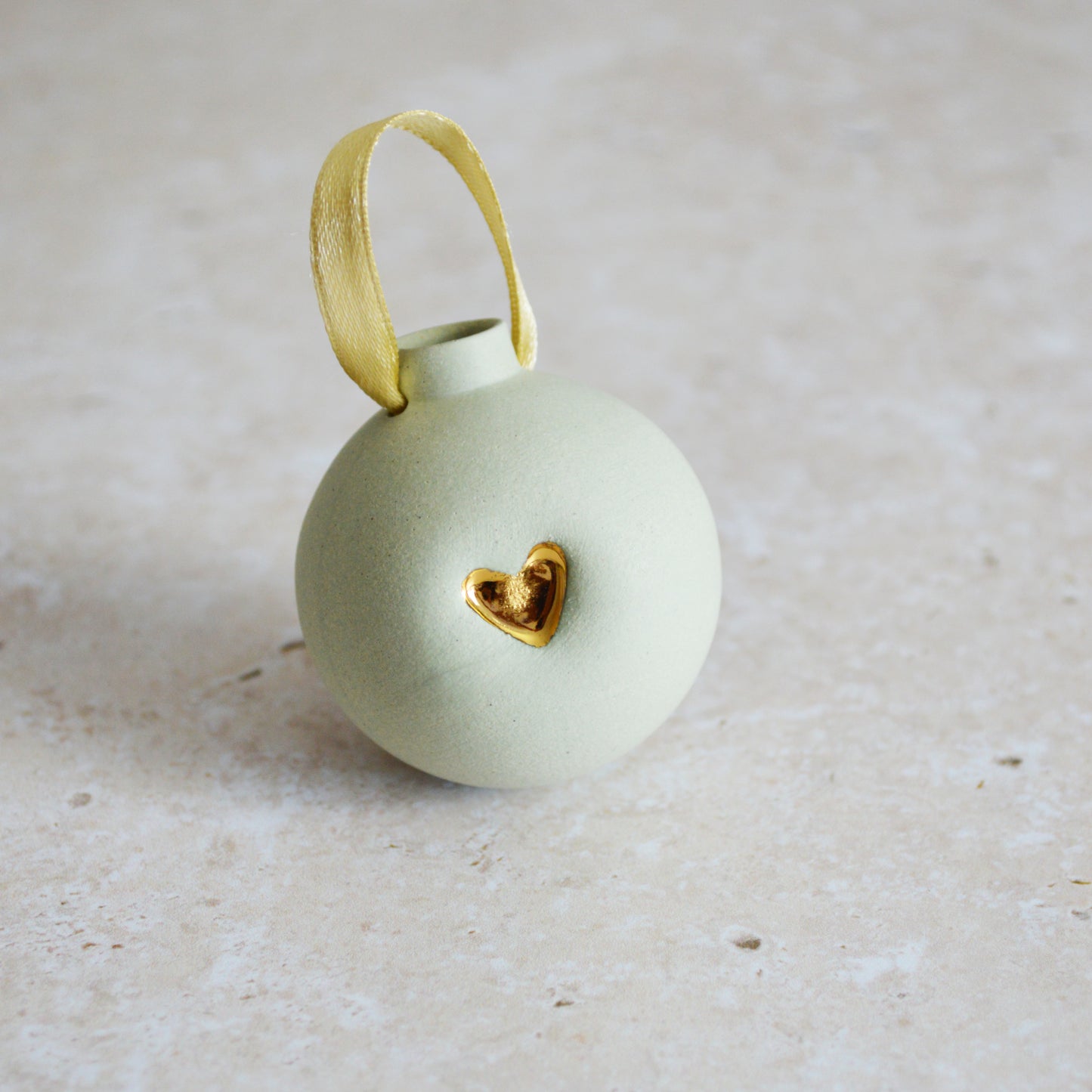 Seconds* Pastel MINT Small Pastel Bauble With A Gold Heart | Stoneware | Hanging Christmas Decorations | Christmas Tree Decor (B35)