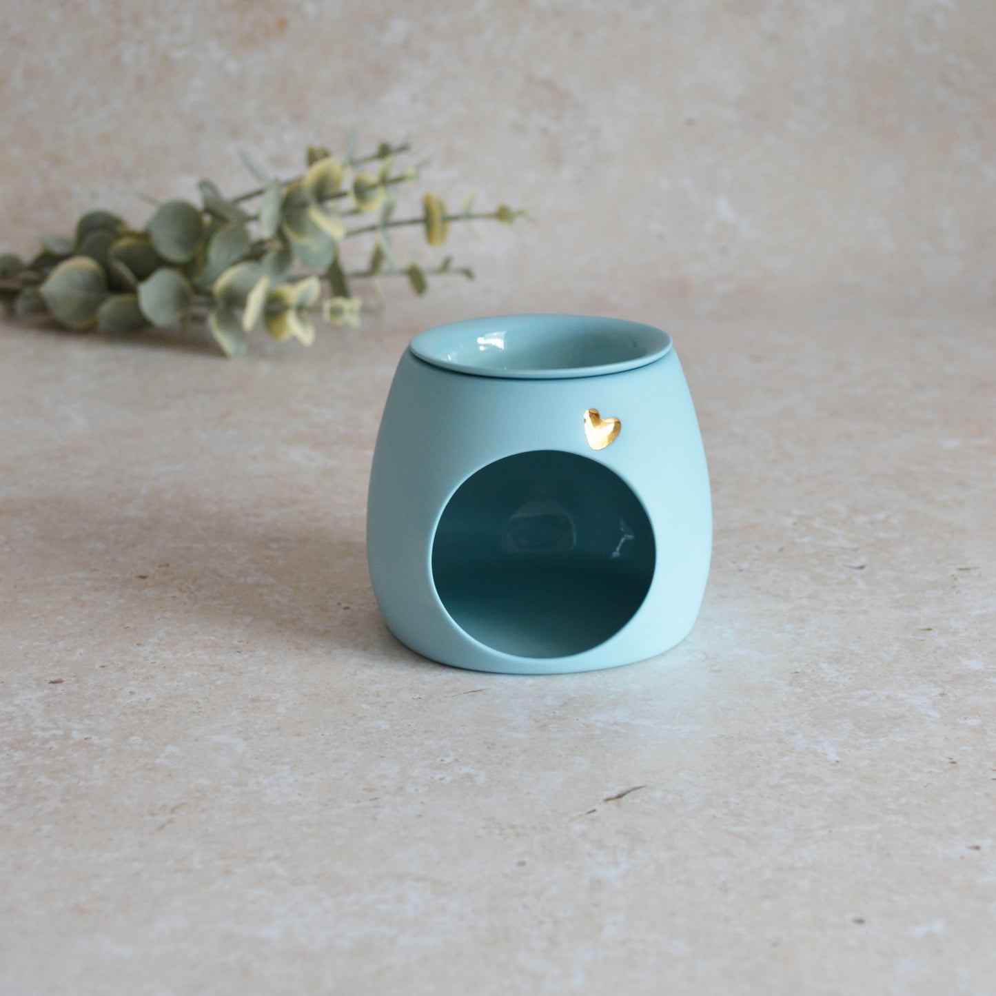 Seconds* Pastel BLUE Wax And Oil Burner With A Gold Embossed Heart And Detachable Lid | Wax Burner | Porcelain (B37)