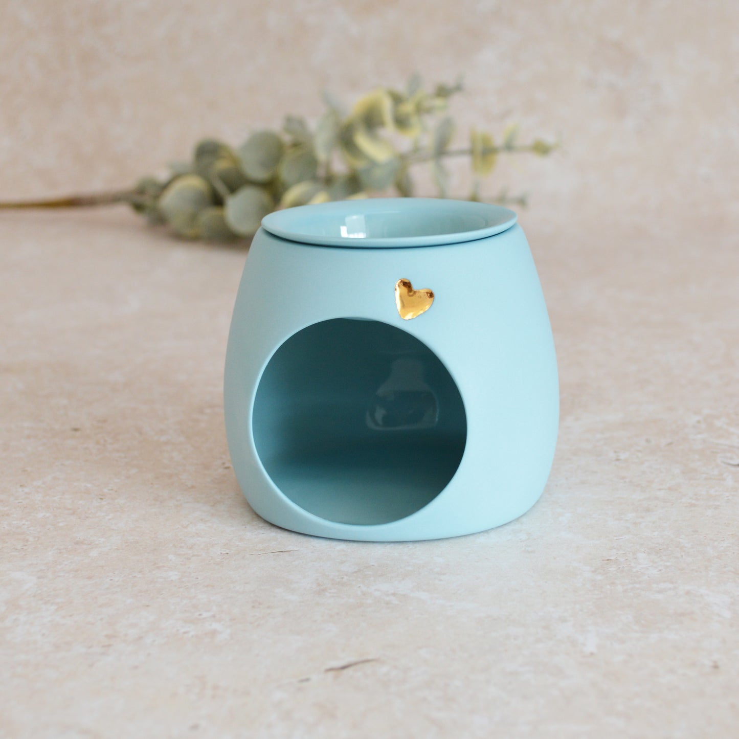 Seconds* Pastel BLUE Wax And Oil Burner With A Gold Embossed Heart And Detachable Lid | Wax Burner | Porcelain (B37)