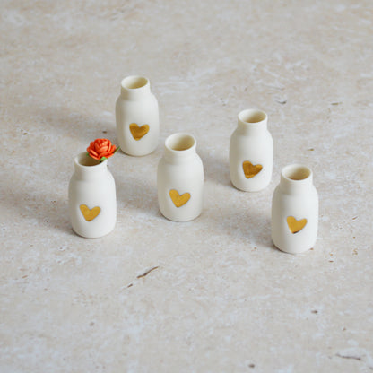 Seconds* Mini Bottle with An Embossed Gold Heart and Paper Rose | Valentine's Gifts | Porcelain (B3)
