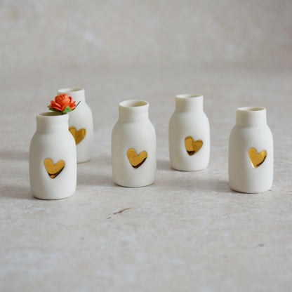 Seconds* Mini Bottle with An Embossed Gold Heart and Paper Rose | Valentine's Gifts | Porcelain (B3)