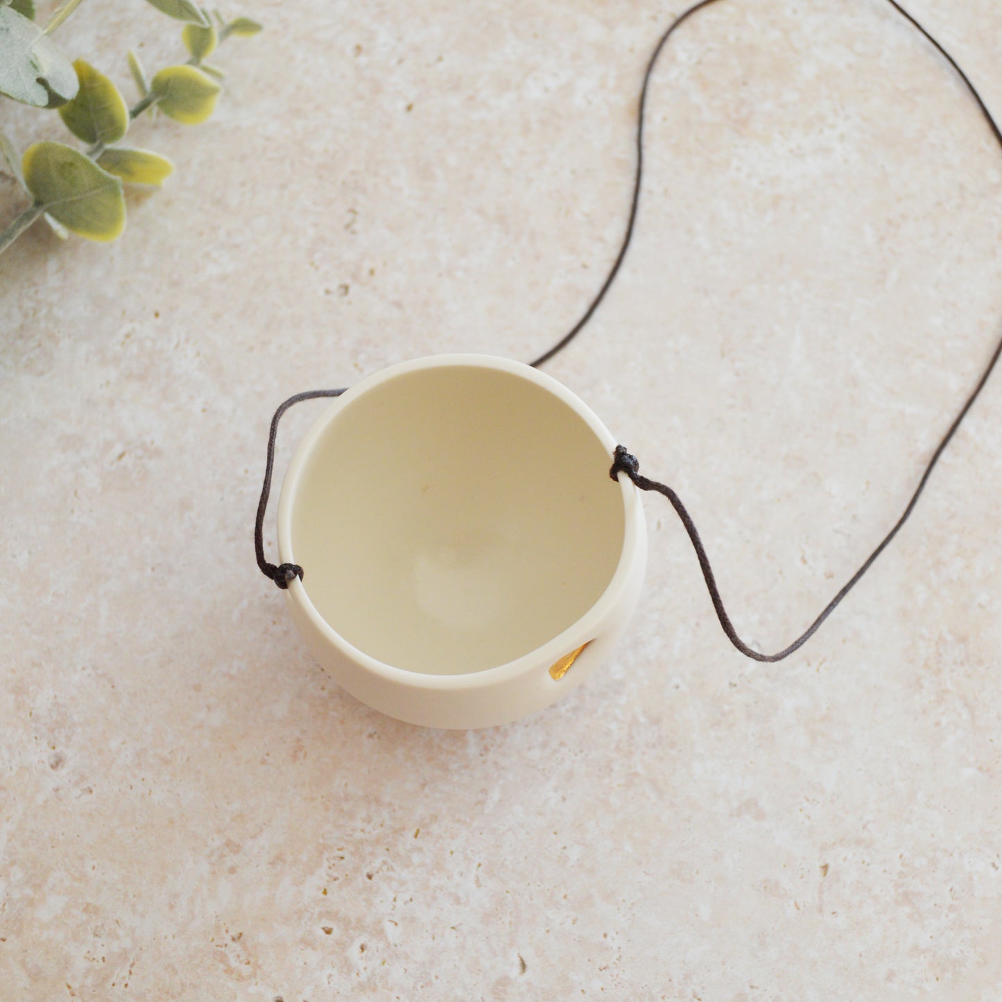 Seconds* Discontinued* Small Hanging Planter with a Gold Embossed Heart and Brown String for Hanging | Porcelain | Hanging Planter (B40)