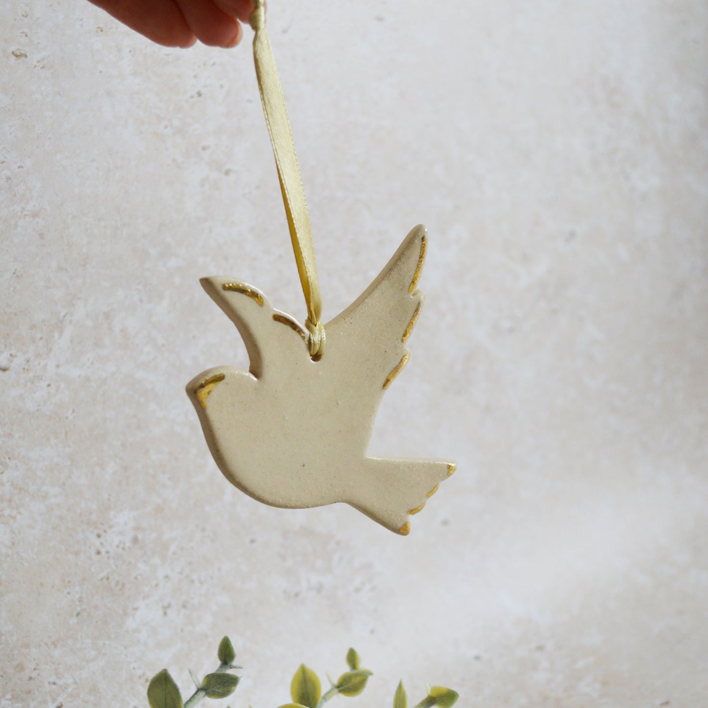 Sample* Stoneware Dove | Glazed Cream | Hanging Decoration | Christmas Decor | Tree Ornament (B41)