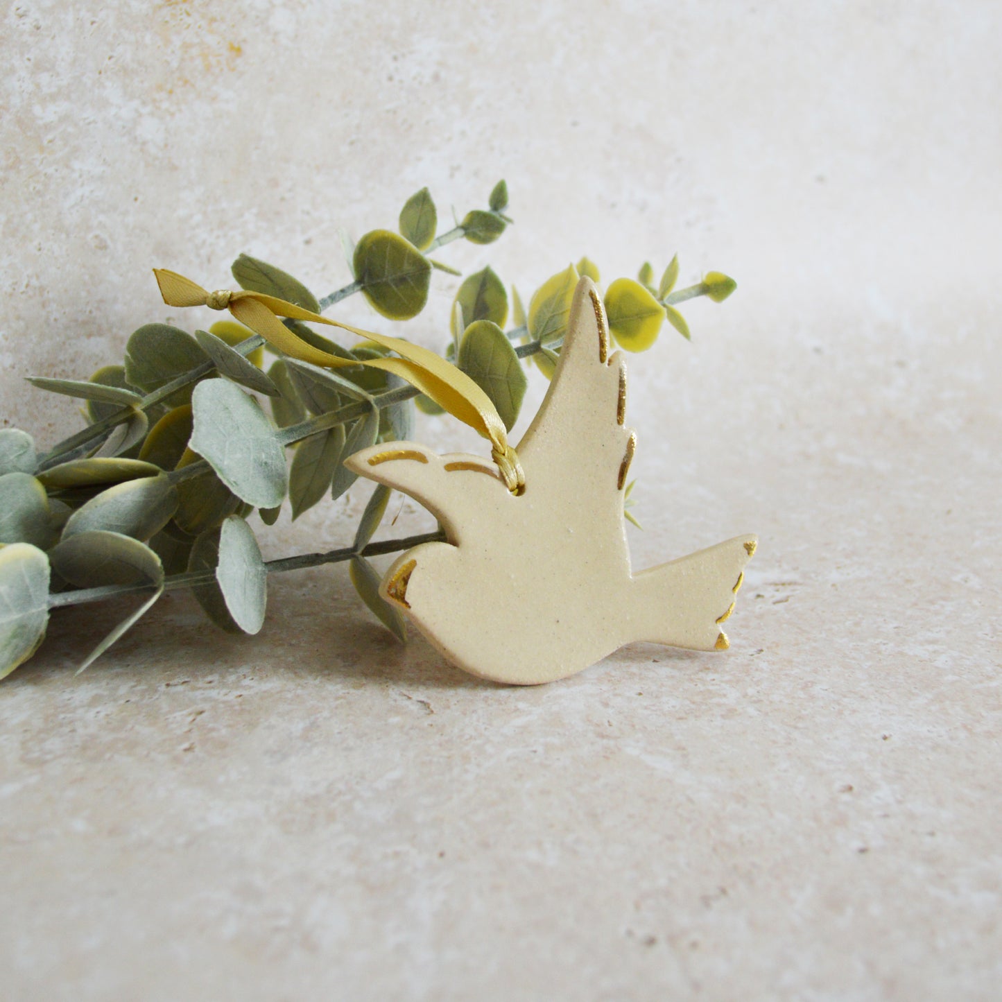 Sample* Stoneware Dove | Glazed Cream | Hanging Decoration | Christmas Decor | Tree Ornament (B41)